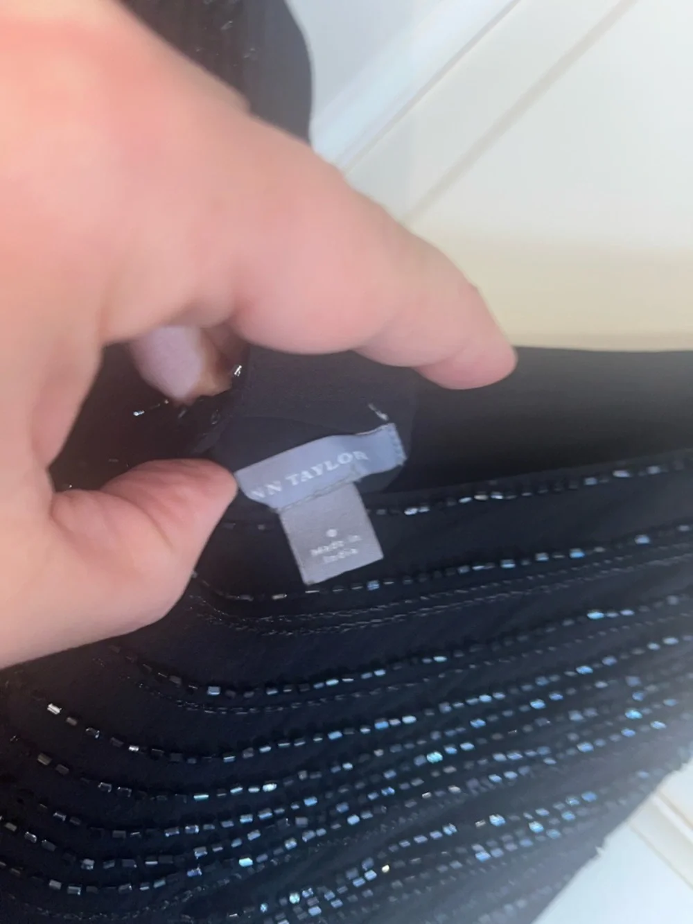Ann Taylor Black Beaded Asymmetrical Slip Dress - Picture 3 of 3